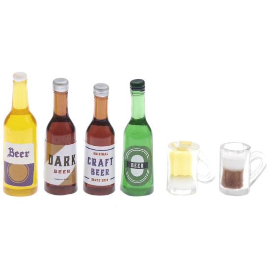 Rico Design - Miniatur Bierflaschen und Gläser, 6 Stk