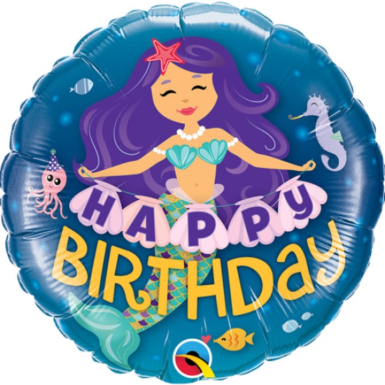 Folienballon - Happy Birthday - "fröhliche Meerjungfrau" - 46 cm