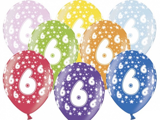 6 Latexballons - 6th Birthday - 6. Geburtstag - metallic - bunt - 30 cm