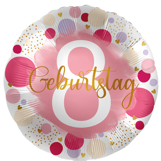 Folienballon - Geburtstag - Sweet Birthday - "8" - rund - 43 cm