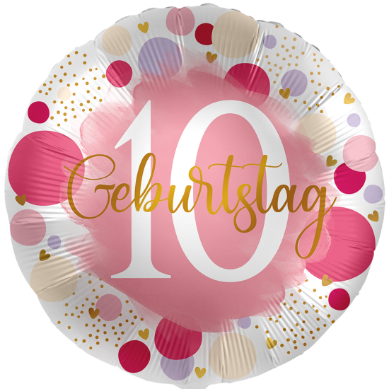Folienballon - Geburtstag - Sweet Birthday - "10" - rund - 43 cm