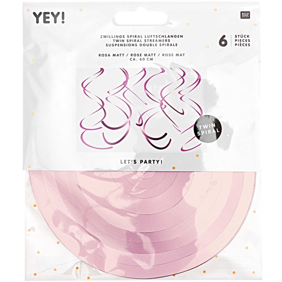 Rico Design - YEY! Let's Party - rosa Spiralluftschlangen - 60cm - 6 Stück