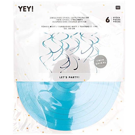 Rico Design - YEY! Let's Party - blaue Spiralluftschlangen - 60cm - 6 Stück