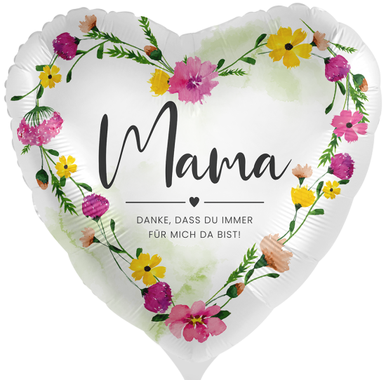 Folienballon - Danke Mama - Floral - Herz - 43 cm