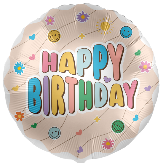 Folienballon - Happy Birthday - Retro - Farbenfrohe Emojis - 43 cm