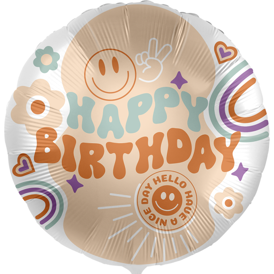 Folienballon - Hippie Birthday - Smiley Emoji - Rund - 43 cm