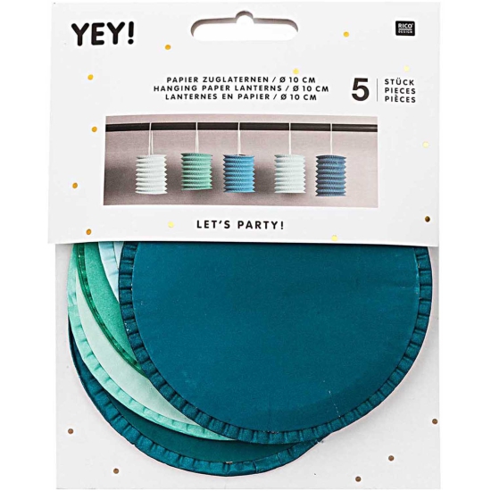 Rico Design - YEY! Let's Party - Zuglaterne aqua - 10x13cm - Papier - 5 Stück