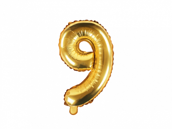 Folienballon - "9" - gold - metallic - 35 cm