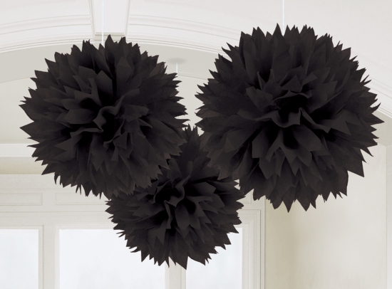 3 Fluffy - Dekobälle - Pompons - schwarz - 40 cm