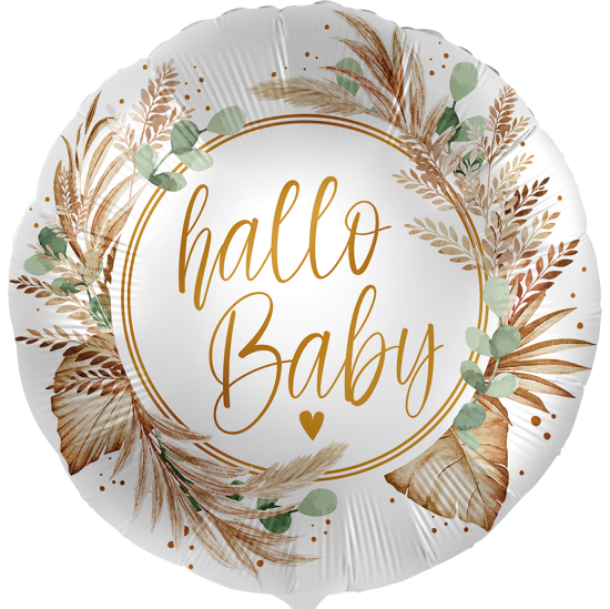 Folienballon - Hallo Baby - rund - Botanisch - 43 cm