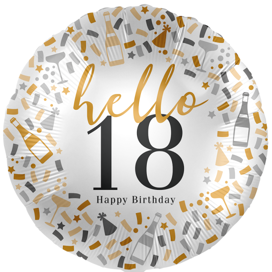 Folienballon - Hello 18 - Happy Birthday - Rund - 43 cm