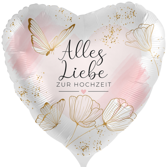 Folienballon - Alles Liebe zur Hochzeit - zarte Schmetterlinge - Herz - 43 cm