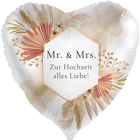 Folienballon - Herz - Hochzeit - Bohemian Floral - 43 cm