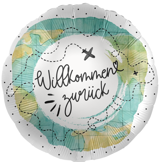 Folienballon - Willkommen zurück - Flugreise - rund - satin - 43 cm