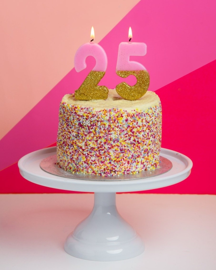 Talking Tables - Wir lieben Geburtstage - Tortenkerze "5" - rosa mit goldenem Glitter