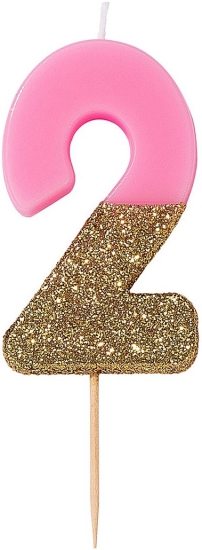 Talking Tables - Wir lieben Geburtstage - Tortenkerze "2" - rosa mit goldenem Glitter