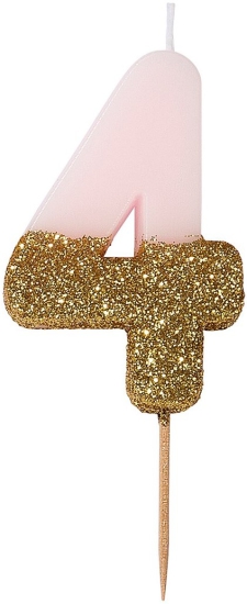 Talking Tables - Wir lieben Geburtstage - Tortenkerze "4" - rosa mit goldenem Glitter