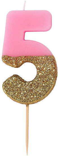 Talking Tables - Wir lieben Geburtstage - Tortenkerze "5" - rosa mit goldenem Glitter