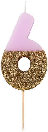 Talking Tables - Wir lieben Geburtstage - Tortenkerze "6" - rosa mit goldenem Glitter