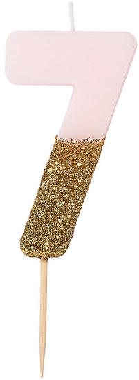 Talking Tables - Wir lieben Geburtstage - Tortenkerze "7" - rosa mit goldenem Glitter