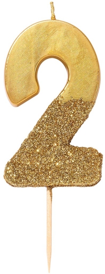 Talking Tables - Wir lieben Geburtstage - Tortenkerze "2" - gold Glitter