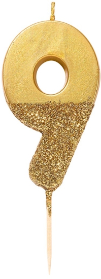 Talking Tables - Wir lieben Geburtstage - Tortenkerze "9" - gold Glitter