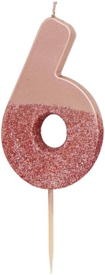 Talking Tables - Wir lieben Geburtstage - Tortenkerze "6" - rosegold Glitter