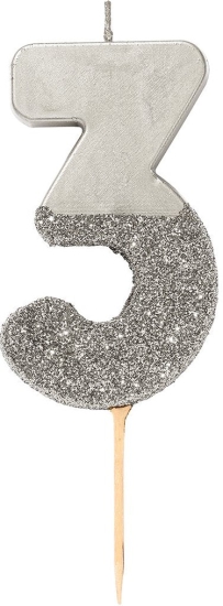 Talking Tables - Wir lieben Geburtstage - Tortenkerze "3" - silber Glitter