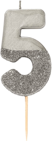 Talking Tables - Wir lieben Geburtstage - Tortenkerze "5" - silber Glitter