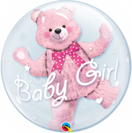 Folienballon - Ballon in Ballon - Double Bubble - "Baby Girl" - Schmusebärchen - 61 cm