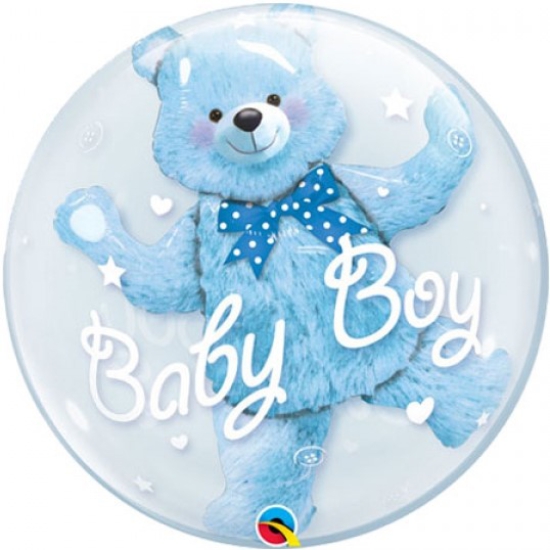 Folienballon - Ballon in Ballon - Double Bubble - "Baby Boy" - Schmusebärchen - 61 cm