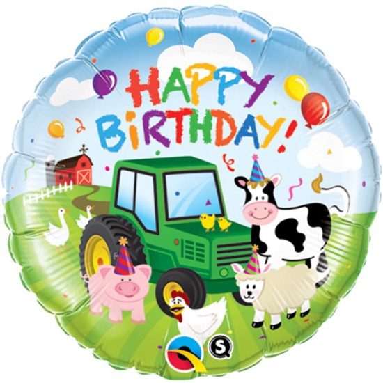 Folienballon - Happy Birthday - Bauernhof - "Farmtiere" - Traktor - Bulldog -  46 cm