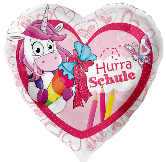 Folienballon - Einhorn - Hurra Schule - rund - 43 cm