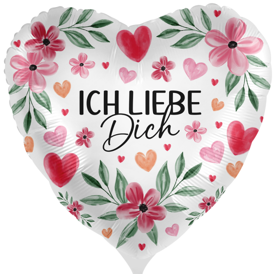 Folienballon - Romantische Blumen - Ich Liebe Dich - Herz - 43 cm