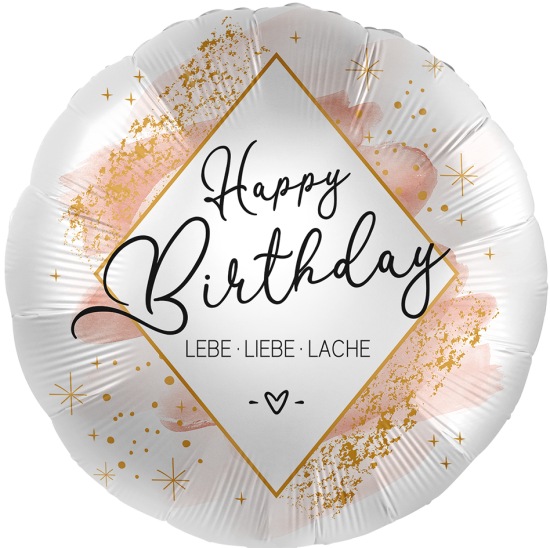 Folienballon - Lebe Liebe Lache - Birthday - Wasserfarben - rund - 43 cm