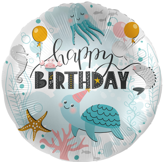 Folienballon - Happy Birthday - Bunte Wasserwelt - Geburtstag - 43 cm
