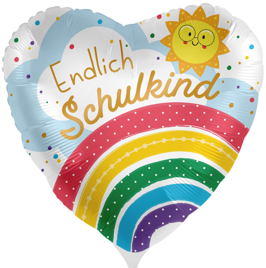 Folienballon - "Endlich Schulkind" - Regenbogen - Herz - 43 cm