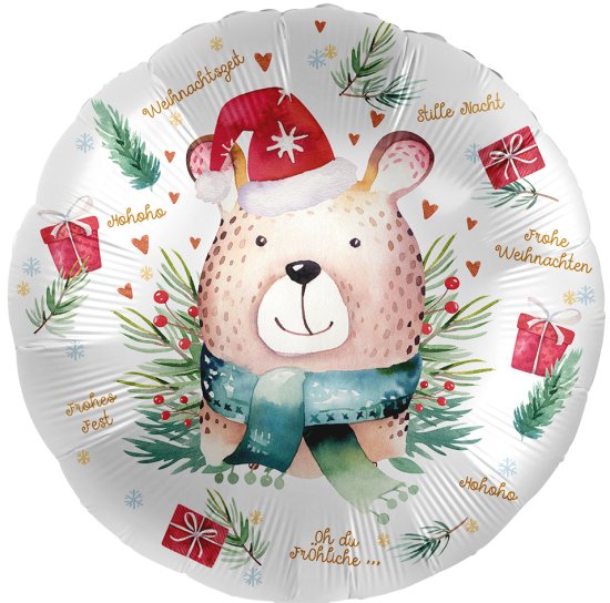 Folienballon - süßer Weihnachtsbär - Cute Christmas Bear - rund - 43 cm