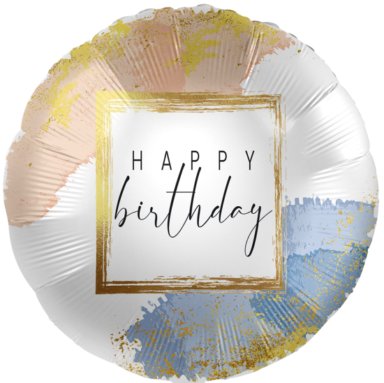 Folienballon - Happy Birthday - Pastelltöne mit goldenen Rahmen - 43 cm