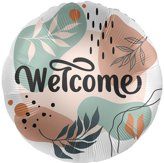 Folienballon - Welcome - pastellfarbene Blätter - rund - Satin - 43 cm