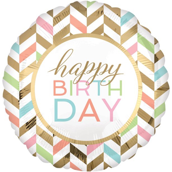 XXL Folienballon - Happy Birthday - Pastel - Streifen - 71 cm