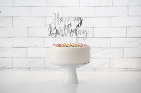 Cake Topper - Kuchendeko - "Happy Birthday" - silber