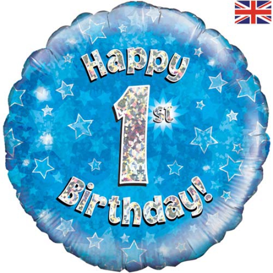 Folienballon - Happy Birthday - "1" - Glitzerregen - blau - 45,7 cm