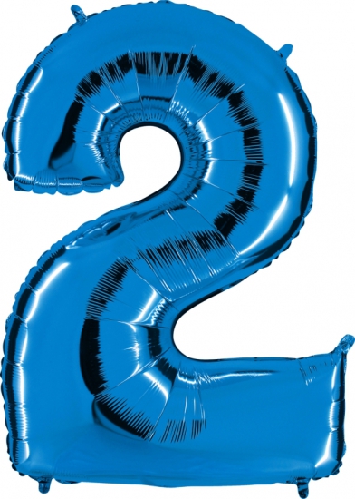 Folienballon Riesenzahl "2", blau, 102 cm
