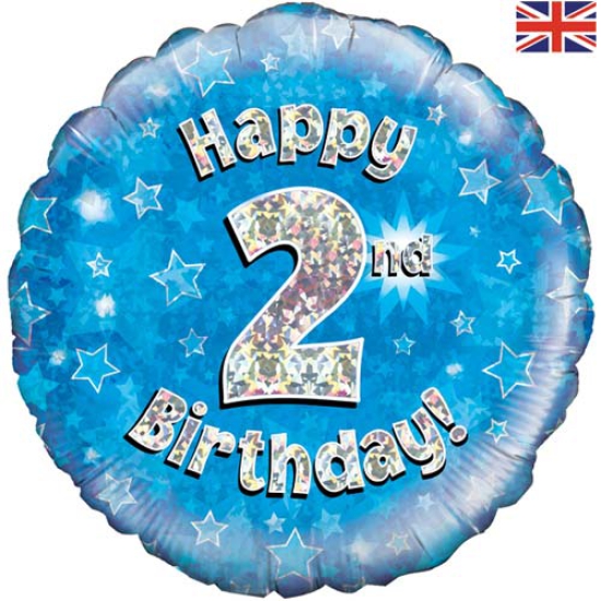 Folienballon - Happy Birthday - "2" - Glitzerregen - blau - 45,7 cm