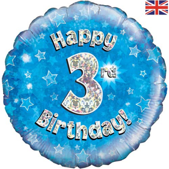 Folienballon - Happy Birthday - "3" - Glitzerregen - blau - 45,7 cm
