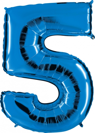 Folienballon Riesenzahl "5", blau, 102 cm