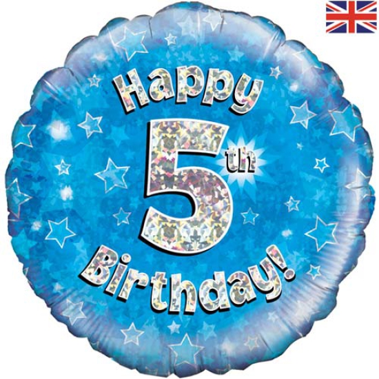 Folienballon - Happy Birthday - "5" - Glitzerregen - blau - 45,7 cm