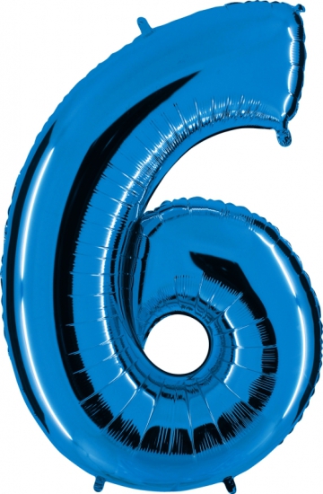 Folienballon Riesenzahl "6", blau, 102 cm
