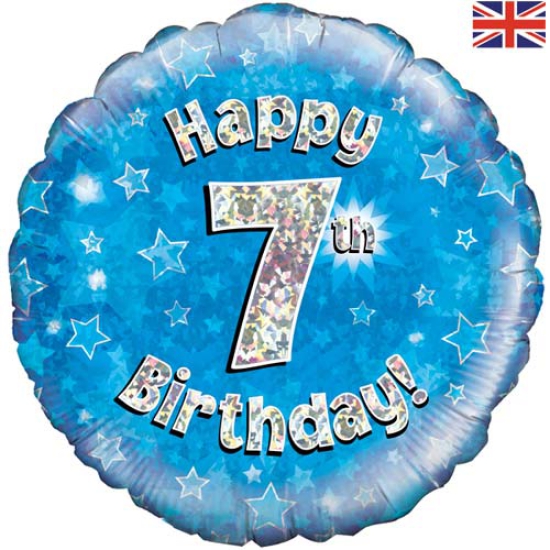 Folienballon - Happy Birthday - "7" - Glitzerregen - blau - 45,7 cm